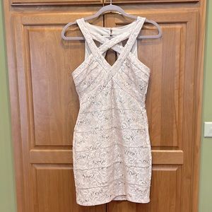 Champagne pink cutout sequined lace dress in size 3.